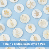 40Pcs 10 Style Natural Freshwater Shell Pendants, Flat Round, Golden, 16x3.5~4mm, Hole: 1.2mm