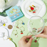 Alloy Enamel Wine Glass Charms, with Brass Hoop Earring Findings and Glass Pearl Bead, Mixed Shapes Fruit, Mixed Color, 48~55mm, 14pcs/set