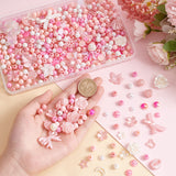 DIY Jewelry Making Kit, Including  Resin Cabochons and Beads, Acrylic Beads, Flower & Butterfly & Ring & Round, Pink, 4~30x4~41x2~9mm, Hole: 1.4~2.5mm