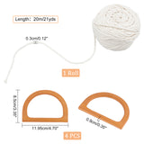 4Pcs Wood Bag Handle, Letter D Shape, with 1 Roll Cotton Cords, Twisted Cotton Rope, for Purse Accessories, Mixed Color, Wood Bag Handle: 4pcs/set