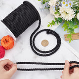 3-Ply Polyester Cords, Binding Rope with Decorative Rope, Plastic Clasp Hand Cord, Black, 8mm, 20m/roll
