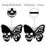 Iron Pendant Decorations, for Outdoor Garden Decoration, Butterfly with Skull, Electrophoresis Black, 16x20x0.15cm