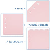 A5 Frosted Plastic Discbound Notebook Index Divider Sheets, 6 Holes Tab Divider for Binder, Rectangle, Pink, 219x148x0.3mm, Hole: 6mm, 5 sheets/set