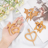 4Set 4 Style Turtle & Heart & Dragon & Rabbit Wooden Shawl Pin, Scarf Clips, Wheat, 50~68x53~103x4.5~6mm, Pin: 70.5~100x13~58x4~6mm, 1set/style