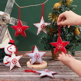 6Pcs 3 Colors Star with Snowflake Felt Fabric Pendant Decoration, with Cotton Rope, for Christmas Tree Ornaments, Mixed Color, 171mm, 2pcs/color