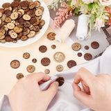 200Pcs 4 Style 2-Hole Flat Round Coconut Buttons, Coconut Brown, 10~20x2~3.5mm, Hole: 1~2mm, 50pcs/style