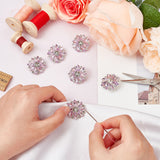 6Pcs 1-Hole Brass Shank Buttons, with Rhinestone and Glass, Garment Decoration, Flower, Plum, 26x26x10mm, Hole: 2mm