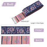 10 Yards Ethnic Style Embroidery Polyester Ribbons, Floral & Leaf Pattern, Steel Blue, 2 inch(50mm)