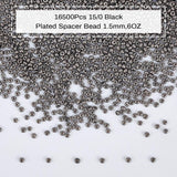 Ornaland 15/0 Round Glass Seed Beads, Grade A, Iris Round Beads, Black Plated, 1.8~2x1~1.3mm, Hole: 0.5mm, about 30000pcs/bag