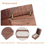 3 Slot Rectangle Wood Jewelry Storage Box, with Magnetic Clasps and White Velvet Inside, for Earring Studs, Rings, Tan, 6.2x4.85x3.5cm, Inner Diameter: 3.45x1.45cm