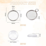 DIY Half Round Pendants Making Kits, Including 304 Stainless Steel Pendant Cabochon Settings and Transparent Glass Cabochons, Stainless Steel Color, Tray: 12mm, 17x14x2mm, hole: 2mm, 50pcs/box