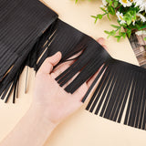 2 Meters PU Imitation Leather Tassels Trimming, for Costume Accessories, Black, 100~105x0.5mm