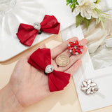 Wedding Shoe Decoration Sets, including 2Pcs Polyester Bowknots and 2Pcs Flower Shape Alloy Shoe Buckle Clips, Red, Bowknot: 53x89x19mm, Flower: 32x34x10mm