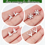 4 Pairs 4 Style Christmas Tree & Deer & Snowflake Exquisite Titanium Steel Stud Earrings for Women, Stainless Steel Color, 8~12.5x9~10mm, Pin: 0.6mm, 1 Pair/style