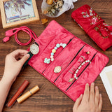 2Pcs 2 Styles  Embroidery Flower Silk Zipper Roll Bags, with Drawstring Rope, for Jewelry Storage, Rectangle, Mixed Color, 20~27.2x9~20x0.7cm, 1pc/style