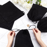 8Pcs Rectangle Black Velvet Pouches, with Drawstring, for Jewelry Gift Packaging Storage, Black, 24.7x20cm