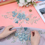 3D Flower Polyester Embroidery Sew on Appliques, with Plastic Sequins, Sewing Craft Decoration for Wedding Dress, Cheongsam, Light Blue, 340~355x170x3mm