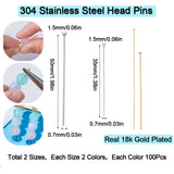 400Pcs 4 Styles 304 Stainless Steel Flat Head Pins, Golden & Stainless Steel Color, 35~50x0.7mm(21 Gauge), 100pcs/style