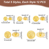 60Pcs 5 Style Vintage Plastic Shank Button, for Clothing Round Coat Jacket Buttons, Golden, 12.5~25x8.5~13mm, Hole: 3mm, 12pcs/style