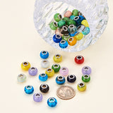 Mixed Styles Handmade Lampwork Glass European Beads, with Brass Double Cores, Large Hole Beads, Rondelle, Platinum, Mixed Color, 14~16x10mm, Hole: 5mm