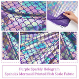 Sparkly Hologram Spandex Mermaid Printed Fish Scale Fabric, Stretch Fabric, Purple, 150x0.02cm