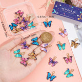 24Pcs 6 Colors  Butterfly Alloy Enamel Pendant Decorations, Lobster Clasps Charms, for Keychain, Purse, Backpack Ornament, Mixed Color, 28mm, Butterfly: 15.5x22x2mm, 4pcs/color