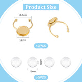DIY Blank Dome Open Cuff Ring Making Kit, Including 304 Stainless Steel Bezel Cup Ring Settings with 201 Stainless Steel Tray, Glass Cabochons, Golden, 20Pcs/box