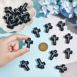 10Pcs Cross with Word Jesus Silicone Beads, Chewing Beads For Teethers, for DIY Supplies Jewelry Making, Black, 30x23x8mm