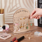 Moon Phase Vertical Wooden Earring Display Stands, Arch Shaped Earring Organizer Holder with Clear Acrylic Base, Tan, Finish Product: 3.7x12.8x18.6cm