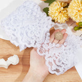 Polyester Lace Trim, Embroidery Flower Lace Ribbon with Plastic Imitation Pearl Beads, for Garment Accessories, White, 5~5-1/8 inch(128~130mm), about 3 yards/roll