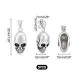 3Pcs 304 Stainless Steel Pendants, Skull, Antique Silver, 32x15x12mm, Hole: 5x7mm