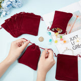 20Pcs Rectangle Velvet Drawstring Pouches, Candy Gift Bags Christmas Party Wedding Favors Bags, Dark Red, 12x10cm