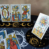 2Pcs 2 Style Carved Wood Candle Holders, Wooden Card Stand for Tarot, Witch Divination Tools, Moon-shaped & Rectangle, Black, Sun Pattern, 130~254x76.2~100x5mm, 1pc/style