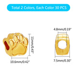 Tibetan Style Zinc Alloy Dog Paw Prints European Beads, Lead Free & Cadmium Free, Mixed Color, 11x10.6x7.5mm, Hole: 4.8mm, 2 colors, 30pcs/color, 60pcs/box