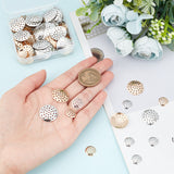 400Pcs 4 styles Iron Finger Ring/Brooch Sieve Findings, Perforated Disc Settings, Mixed Color, 12~20x2~5mm, Hole: 1.2mm, 100pcs/style