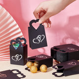 Silver Stamping Heart Packaging Handbag Holder, Candy Storage Paper Gift Box for Wedding Party Gift Wrapping Bags, Black, 6x4x10.5cm
