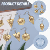 6 Pairs 6 Styles Blank Glass Dome Dangle Earrings, Rhombus & Flower & Hexagon & Heart 304 Stainless Steel Drop Earrings for Women, Golden, 37~48mm, Pin: 0.7mm, 1 Pair/style
