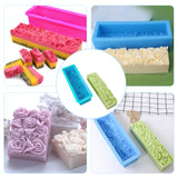 DIY Soap Silicone Molds, Rectangle with Rose Pattern, Deep Sky Blue, 82.5x250x54mm, Inner Diameter: 60mm