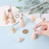 BeechWood Ring Displays, Cone Shaped Finger Ring Display Stands, BurlyWood, 2.95x3.95~79cm, 3pcs/set