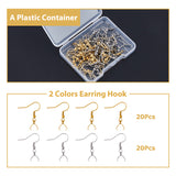 40Pcs 2 Colors 304 Stainless Steel Hooks, Ear Wire, with Ice Pick Pinch Bails, Golden & Stainless Steel Color, 27x20mm, 21 Gauge, Pin: 0.7mm, 20pcs/color