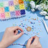 15 Colors Glass Seed Beads, Ceylon, Round, Mixed Color, 4mm, Hole: 1.5mm, about 200pcs/20g/compartment, about 3000pcs/box
