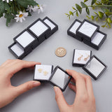 Plastic Jewelry Organizer Box, with Glass Window, for Jewelry Storage Package, Square, Black, 4.15x4.15x1.6cm