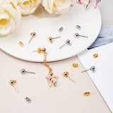 304 Stainless Steel Ear Stud Components, with Loop and Ear Nut, Ball, Golden & Stainless Steel Color, Ear Stud Component: 16x5mm, Hole: 1.6mm, Pin: 0.8mm, 40pcs/box, Ear Nut: 3x6x3mm, Hole: 0.8~1mm, 40pcs/box