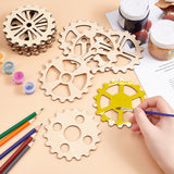 18Pcs 6 Style Unfinished Wooden Pieces, Wood Gears, for Crafts DIY Painting Supplies, BurlyWood, 98.5~100x98~100x2~2.5mm, Hole: 10~29.5mm, 3pcs/style