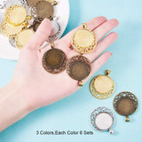 DIY Pendant Jewelry, with Tibetan Style Alloy Pendant Cabochon Settings, Flat Round with Stars, Transparent Glass Cabochons, Mixed Color, Cabochon Setting: 44x36x2mm, Hole: 5x7mm, Cabochon: 24.5~25x6~7mm, 38pcs/set