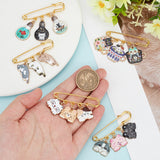 Iron Safety Pin Brooches, Alloy Enamel Brooches, Bulb/Cat/Cup, Mixed Color, 34~39mm, 5 style, 1pc/style, 5pcs/set