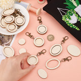 12Pcs 2 Style Oval/Round Wood Pendant Cabochon Settings Pendant Decorations, with Alloy Swivel Lobster Claw Clasps, Antique Bronze, 80~92mm, 6pcs/style