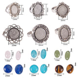 DIY Ring Making, with Vintage Adjustable Iron Finger Ring Components and Natural/Synthetic Gemstone Cabochons, Antique Silver