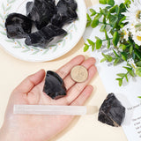 Display Decoration Sets, include Cuboid Natural Selenite Cutting Sticks and Nuggets Natural Obsidian, 105x11x7~10mm