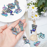 12Pcs 6 Style Plated Rainbow Color Alloy Pendants, Cadmium Free & Lead Free, Mixed Shape, 27~45x31~18x2~4mm, Hole: 2~3mm, 2Pcs/style